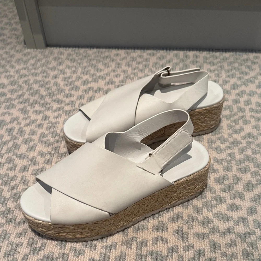 Vince White Leather Crisscross Open-Toe Espadrille Slingbacks